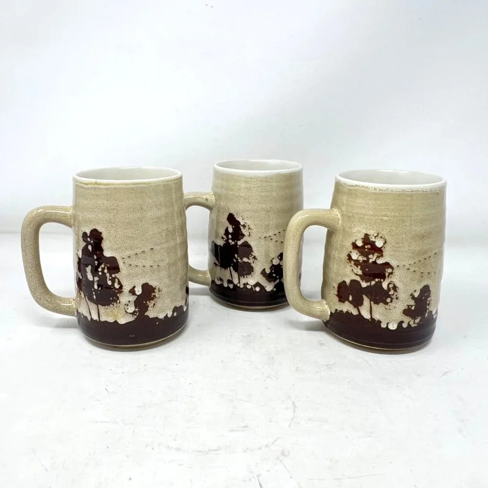 Stoneware Coffee Tea Mugs Trees Ducks Geese‎ Brown 5